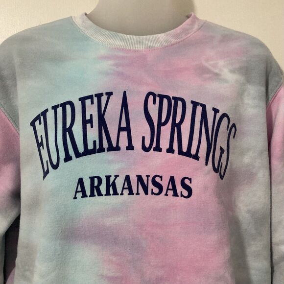 Baypointe Womens Medium Sweatshirt Crew Neck Fleece Tie Dye Pink Green Blue - Picture 4 of 11